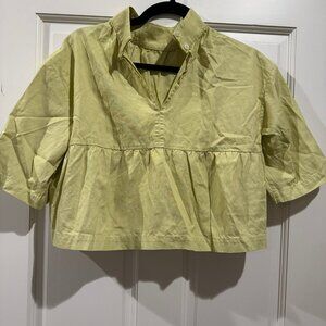 Everlane Mock Neck Green Cropped Shirt